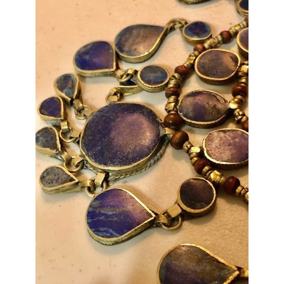 statement necklace choker w/ lovely blue stones set in silver handmade/unmarked - Picture 5 of 8